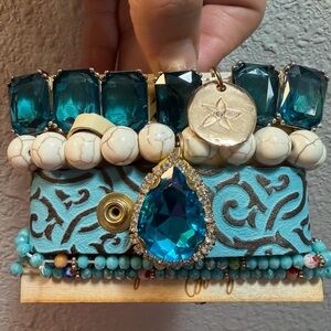 Turquoise Teal Gemstone Bracelet Stack with White Beads (Keep It Gypsy)